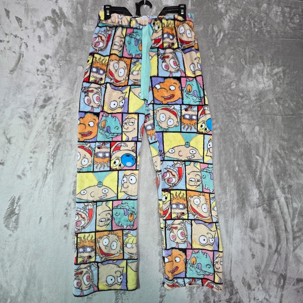 Nickelodeon 90s Cartoon Collage Plush Pajama Pants Rugrats Hey Arnold Mens M